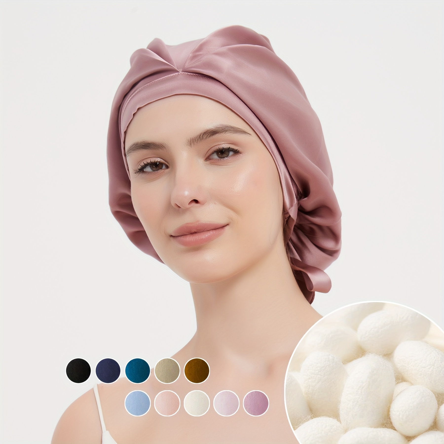 

Soft 100% Silk Bonnet Lightweight Pleated Sleeping Adjustable Hair Bonnet Bath For Women