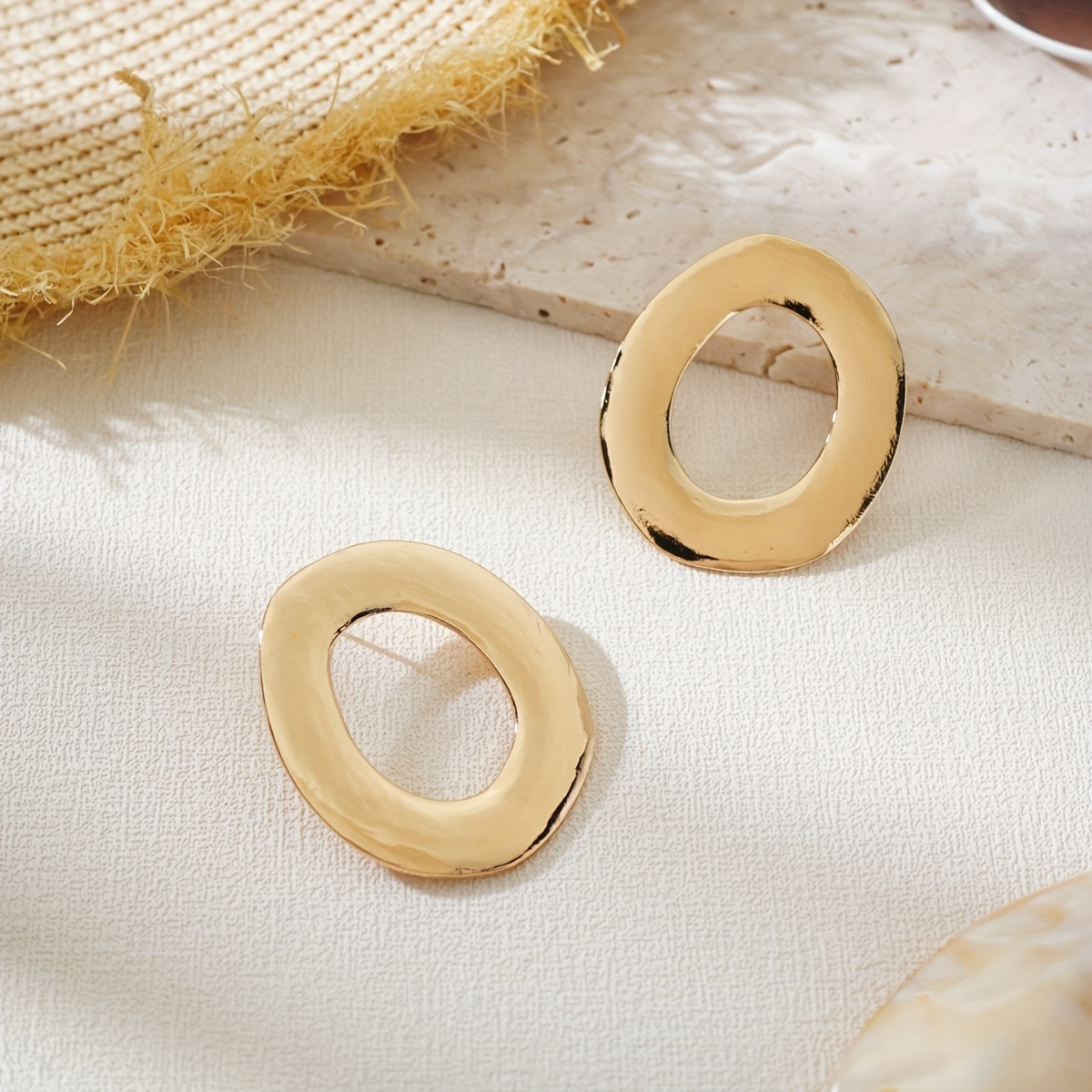 Geometric Circle Earrings Asymmetrical Design Zinc Alloy Studs