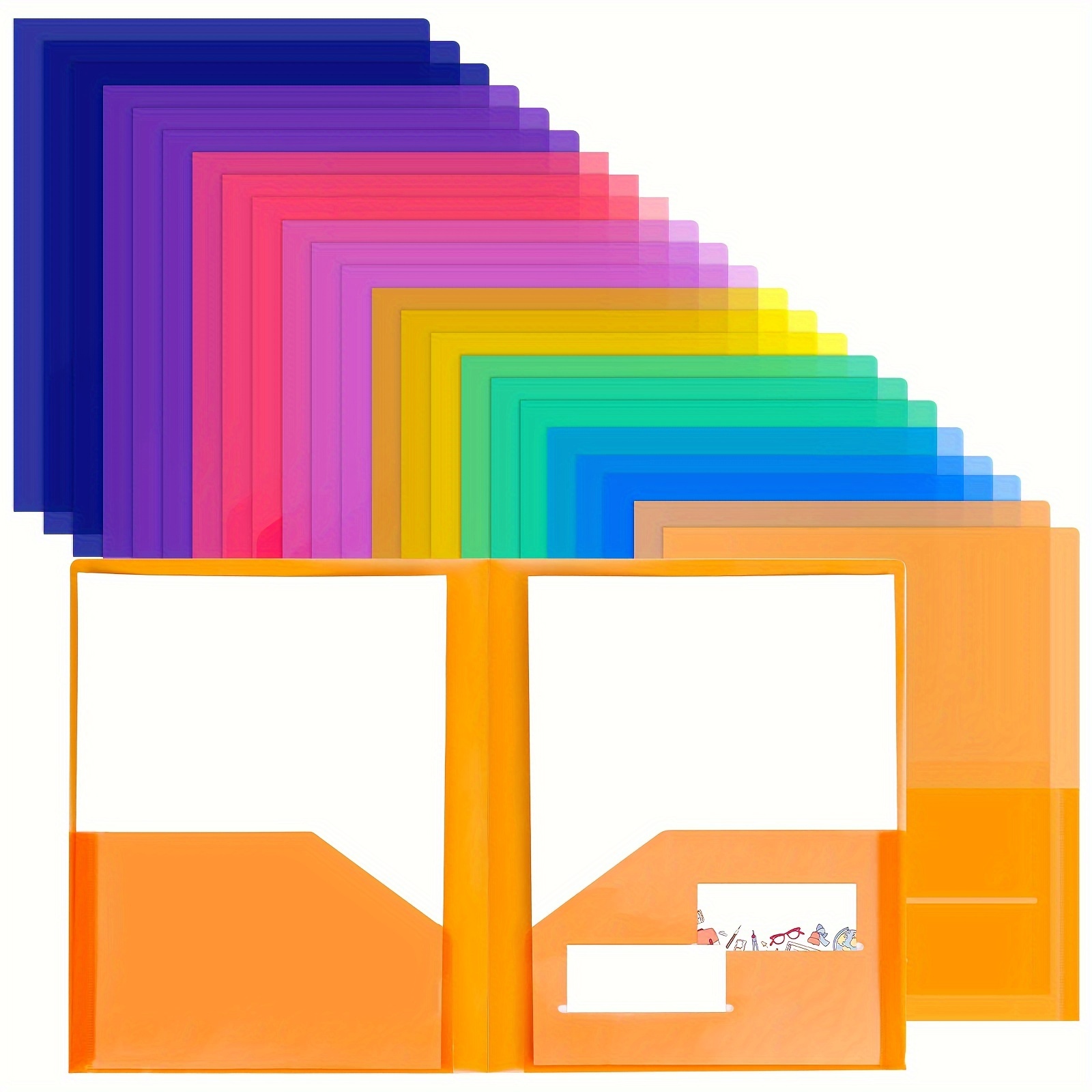 

24pcs Folders With Pockets, Plastic Pocket Folders With 2 Pockets For Office, Letter Size 2 Pocket Folder, A4 Size, Classifying Working , 8 Assorted Colors, 9.4 X 11.6 Inches