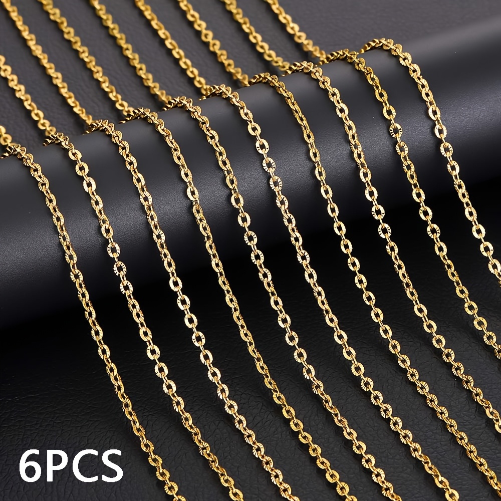 TEMU 6pcs Adjustable Stainless Steel Cross-embossed Chain Necklace - 45+5cm Extender Chain, Unisex For Daily Wear, Individually Packaged With Lobster