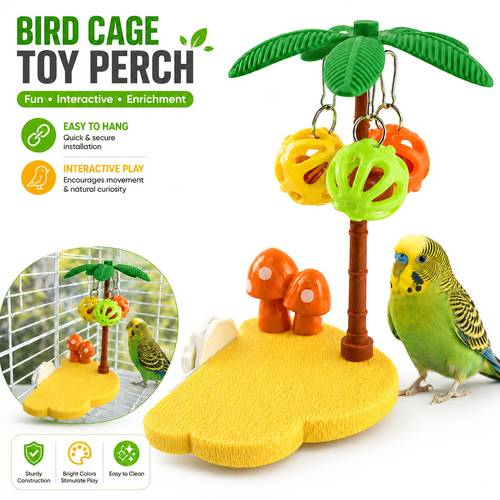 coconut tree mushroom shaped bird stand decoration parrot toy chewing boredom relief self entertainment bird stand pole platform perch budgie cage decoration