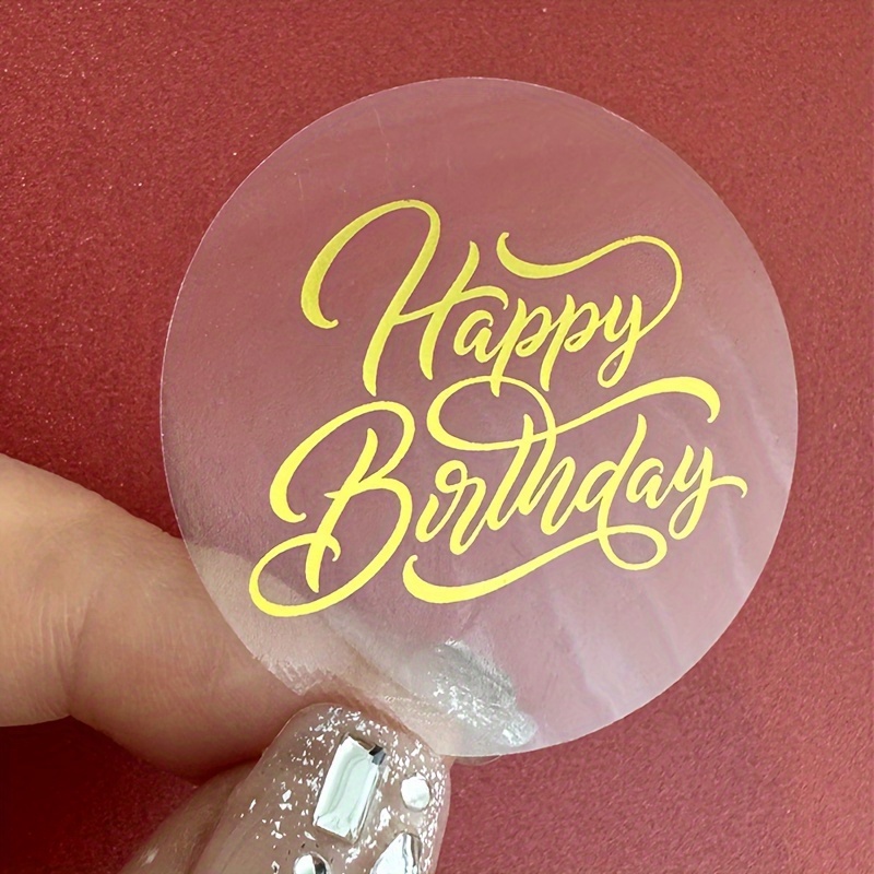 

100-pack Golden Foil Happy Birthday Pvc Stickers, 1.57-inch Transparent Celebration Tags For Party Gift Decoration