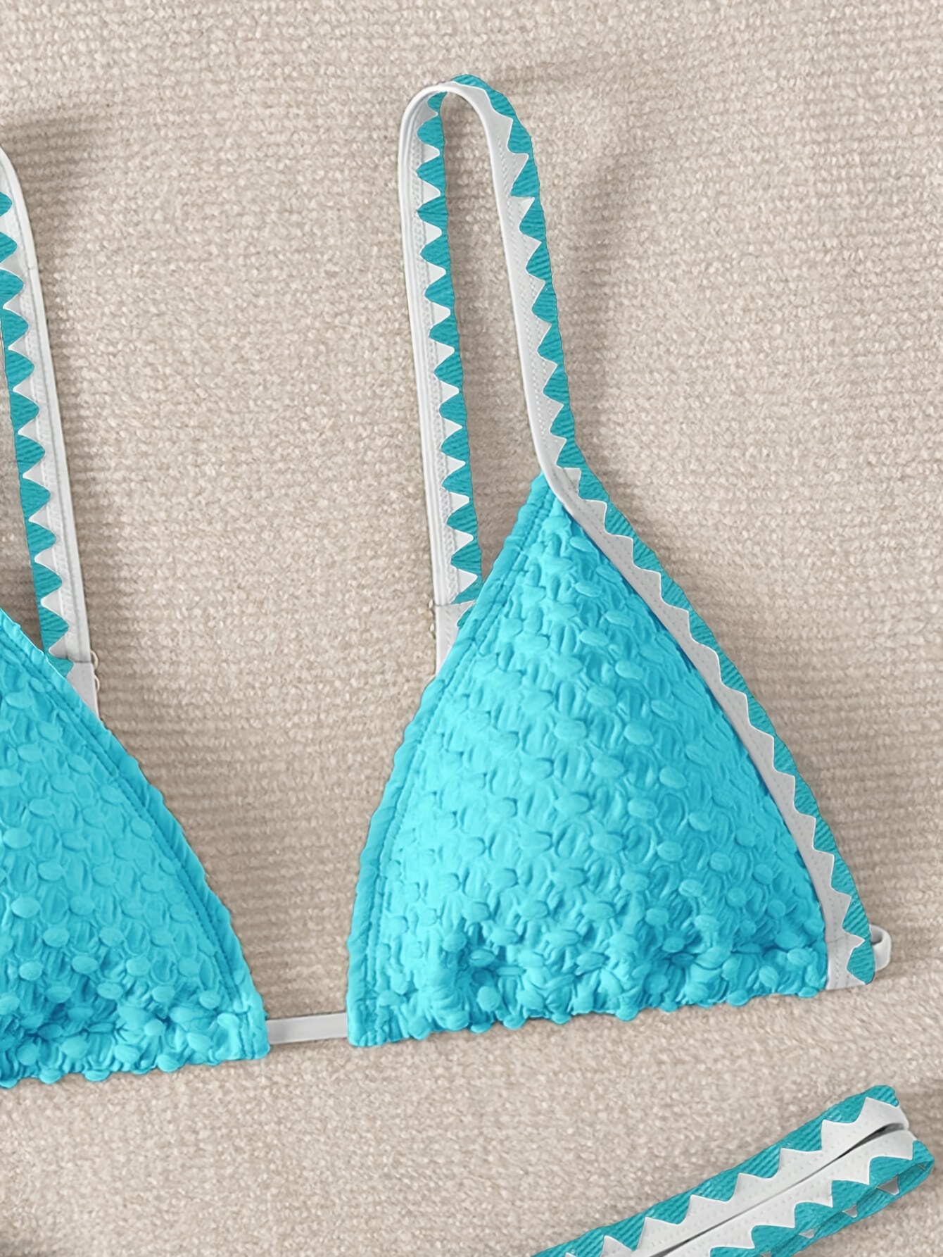 Contrast Trim Whip Stitching Textured Fabric 2 Piece Set Bikini Swimsuits, Women's Swimwear & Clothing