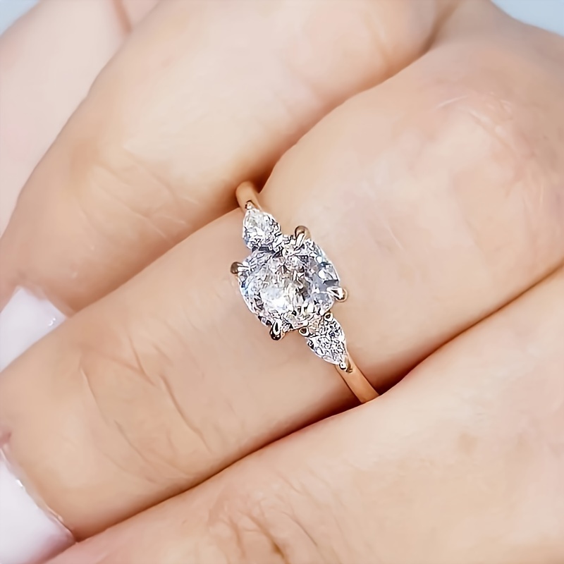 Synthetic Zirconia Engagement Ring 4-prong Setting With Elegant And Stylish Featuring A Lady's Perfect For Engagement Parties, Jewelry For Valentine's Day, And As A High-end Gift To Express Love Available In Multiple Colors