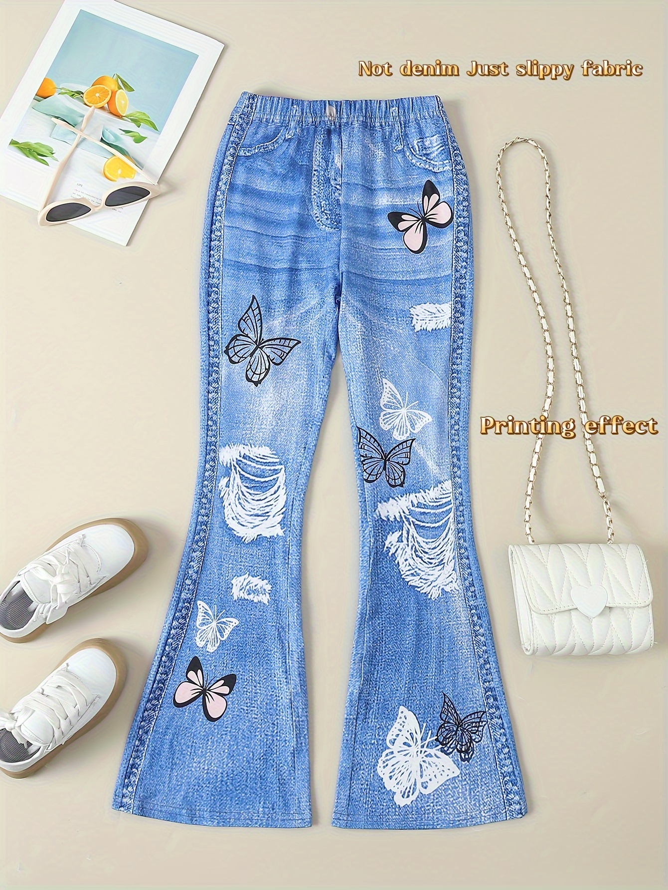 Jeans Para Niñas Pantalones De Mezclilla Ajustados Con Estampado De  Mariposas Coloridas