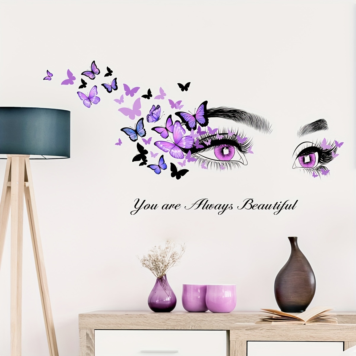 

Contemporary Eye And With Inspirational Phrase, Polyvinyl Chloride, Self-adhesive Irregular Shaped Wall Stickers, Detachable Decor For Living Room - Single Use