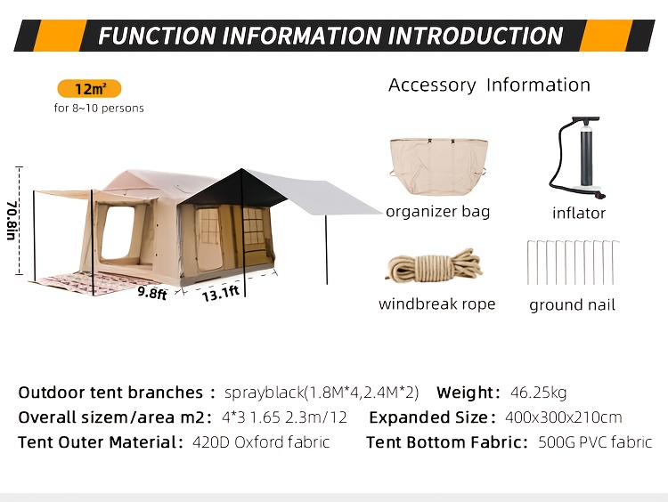 4 8 person   inflatable tent with hand pump 129   large space easy setup zip closure matching with a canopy   with   stove chimney opening tent for 4 season outdoor camping windproof high quality with mosquito Product details 5