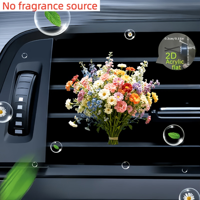 TEMU 2d Flat, 2d Flat 1pc Beautiful Handheld Bouquet Pattern 2d Flat Acrylic Car Air Vent Decoration, Car Air Freshener, Stylish Acrylic Car