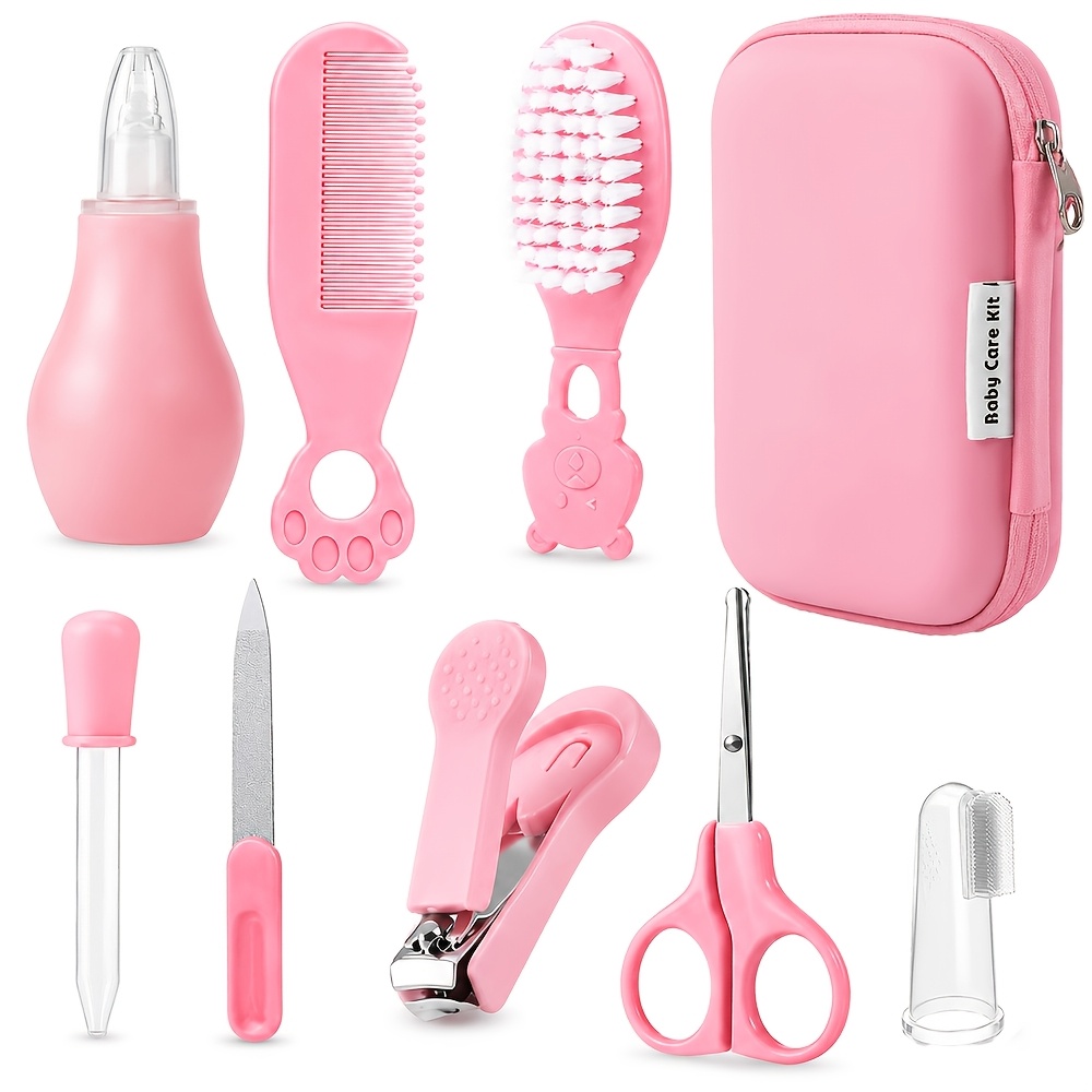 TEMU Set de cuidado para bebé de 9 piezas con estuche portátil - Kit de para bebé con cepillo y peine para el pelo, cortaúñas, lima de uñas, kit de