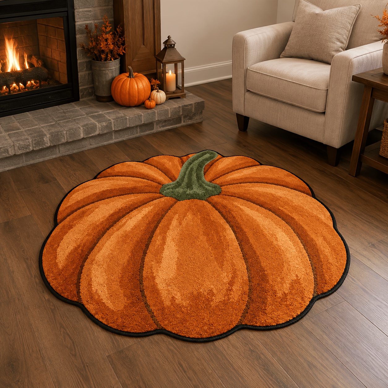 TEMU 1pc Plush 2d Printed Non-long Pile Pumpkin-shaped Irregular Carpet, Short Pile Soft And Skin-friendly, Machine Washable, Bedroom Bedside Living