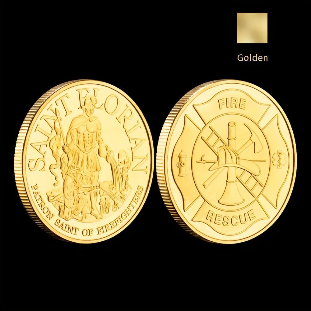 Replica Coin 1pc Firefighters Souvenir Badge Golden Plated Saint Florian Pattern Collection Art Commemorative Medal Crafts