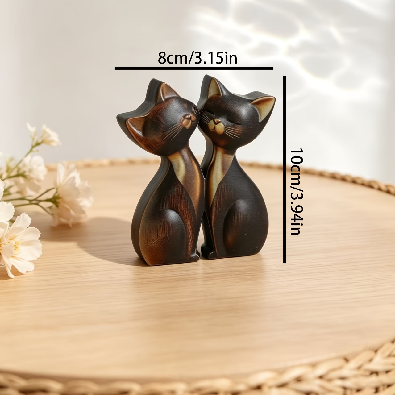 TEMU 1pc Wood Grain Embrace Heart Cat Desktop Ornament, Retro Wooden Texture Couple Kitten Decor, Living Room Bedroom Decoration, Gift Craft