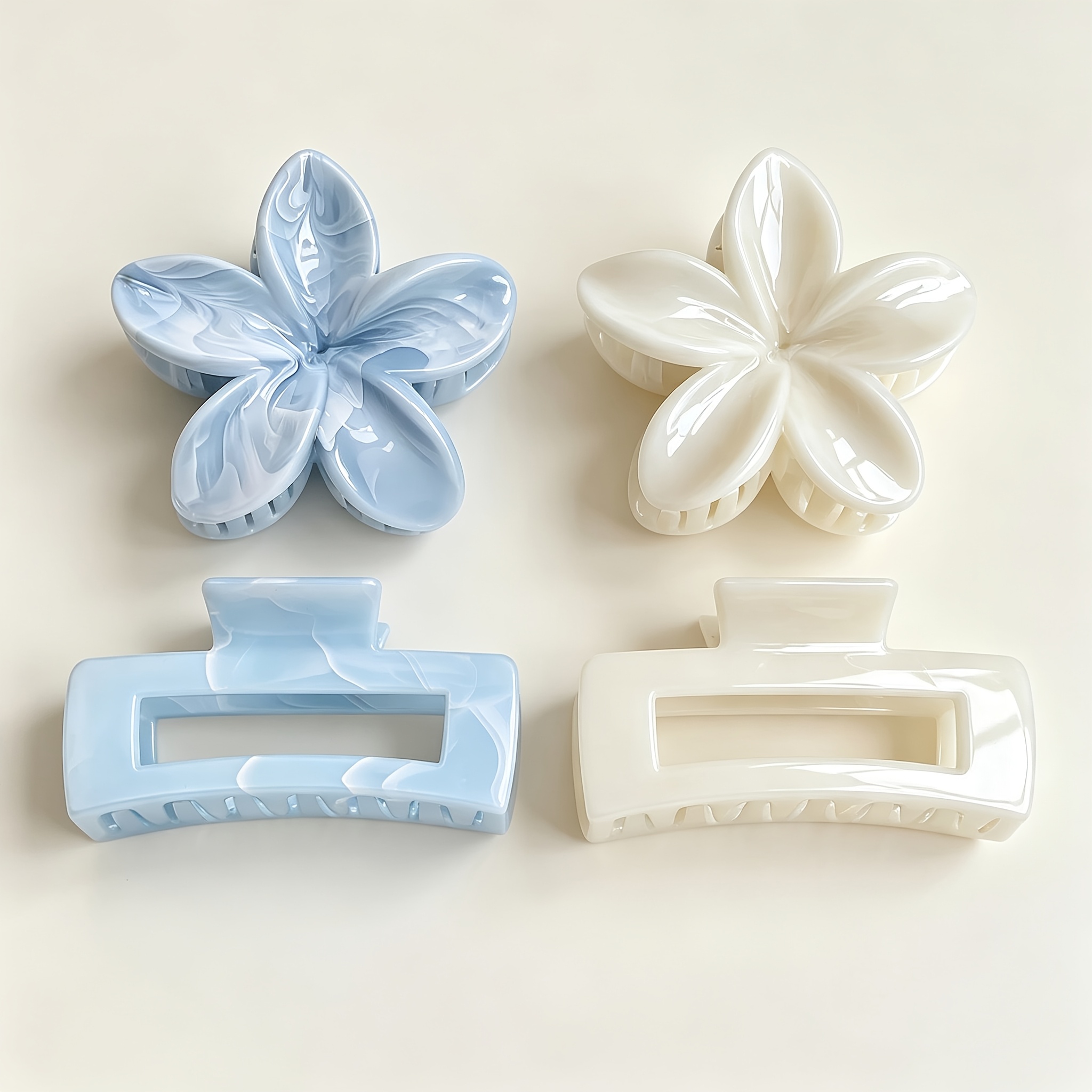 TEMU 4pcs Bohemian Style And Blue Marble Daisy Hair Clips, Beach-specific Hair Accessories Suitable For Autumn And Winter Outfits