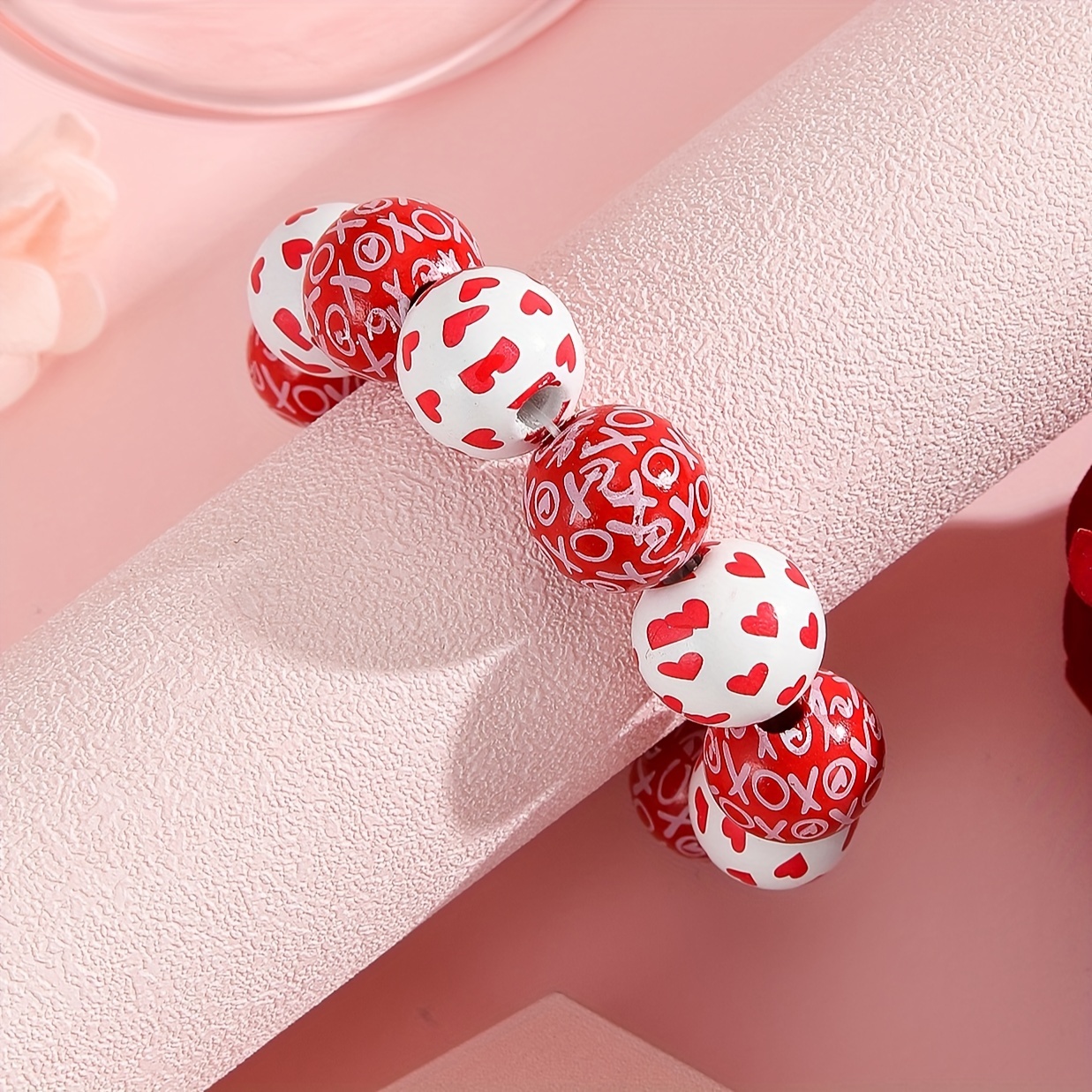 Valentine's Gift Heart Beaded Elastic Bracelet Women's Jewelry