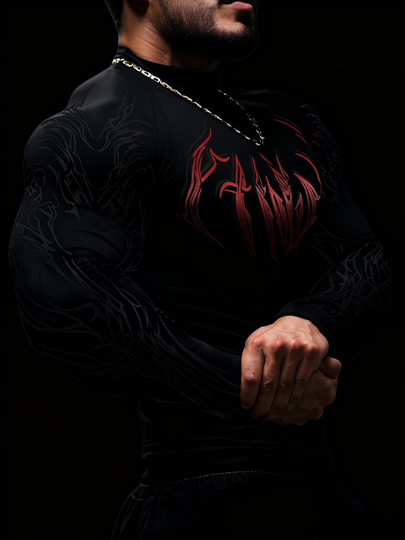 mens high neck   fit compression long sleeve shirt with geometric   design suitable for   fitness and casual   gray color block Product details 13