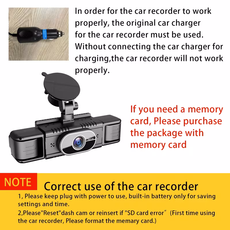 360 car dash cam 1080p front 480p rear camera display night vision wdr loop recording 64gb sd card 12v 24v lighter battery powered vehicle security camera for cars trucks Product details 0