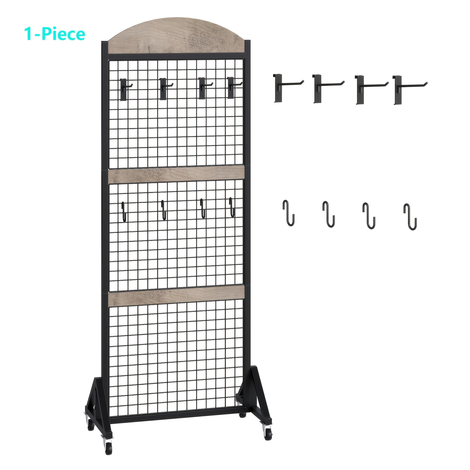 TEMU Panel de pared de malla rodante, estante vertical de metal de 68.9" con 4 ruedas, estante de almacenamiento multifuncional, puede colgar todo
