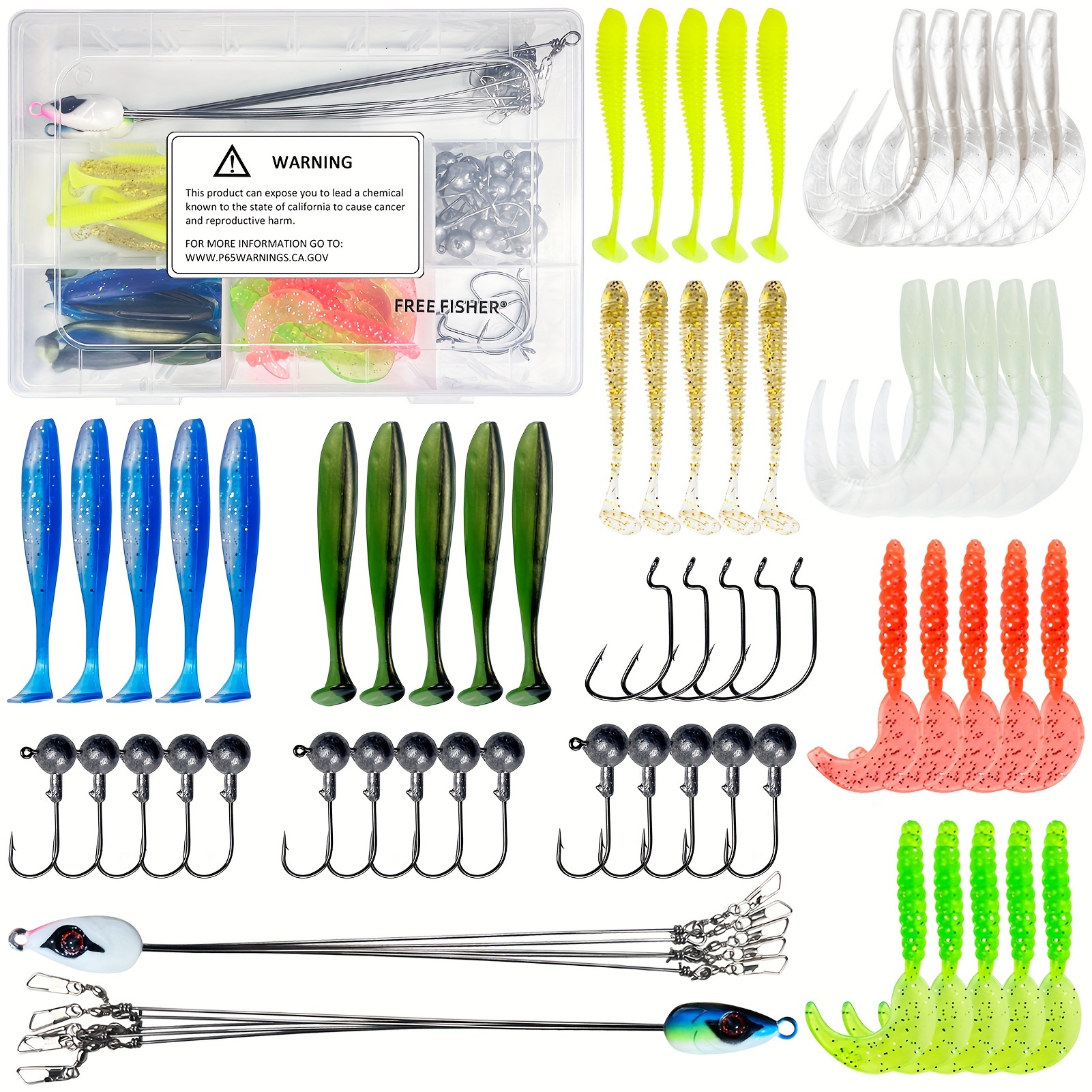 

Rig Umbrella For Bass Fishing 3 Arms Swim Baits Lures Fishing Jig Head Hooks Swimbait Paddle Tail Soft Lures Set For Freshwater Trout Salmon 63 Pcs