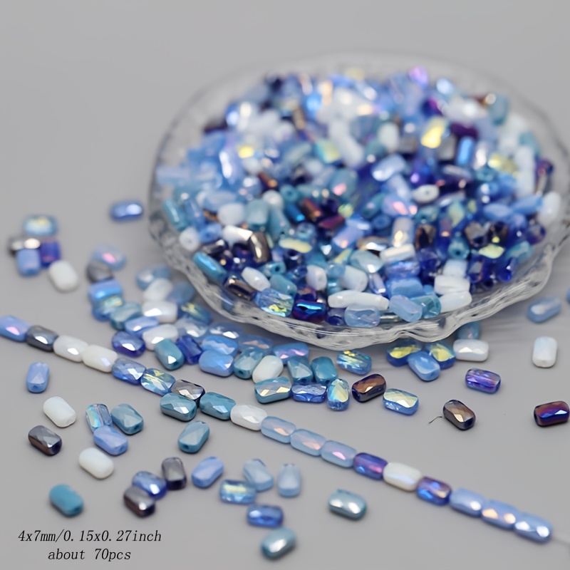 70pcs Mixed-Color 4x7mm Faceted Square Glass Beads