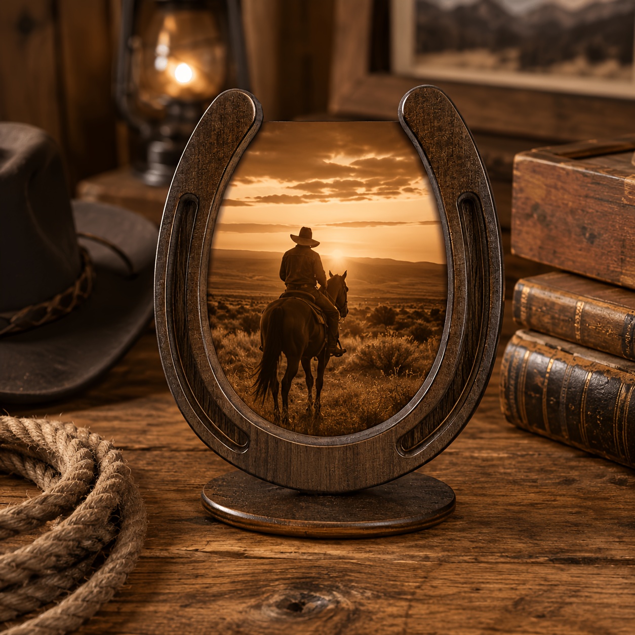 TEMU Cornice a Ferro , Ornamento da Scrivania in Legno, Decorazione Vintage per la Casa, Artigianato in Stile Cowboy Western