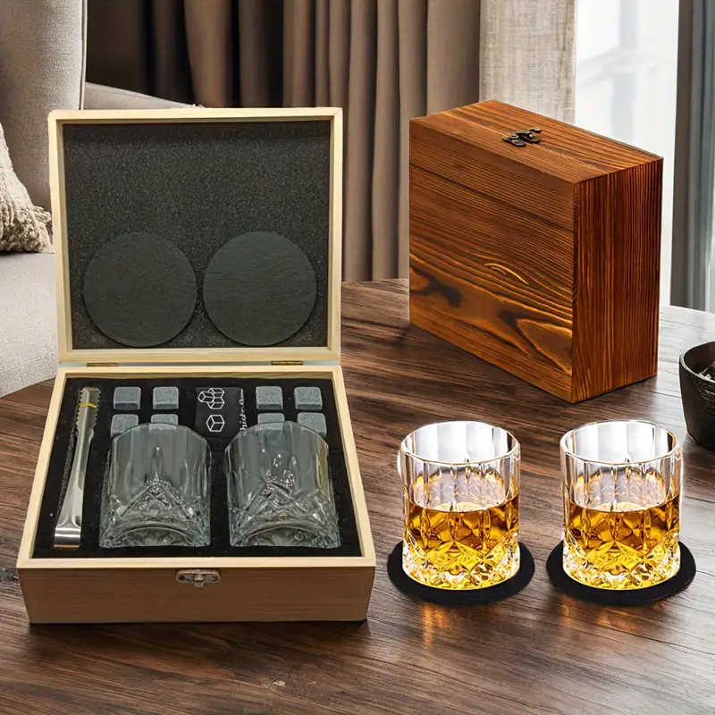 LICBOX Juego De Vasos Para Whisky,con 2 Vasos 8 Piedras Para Whisky,2 Posavasos De Piedra Caja