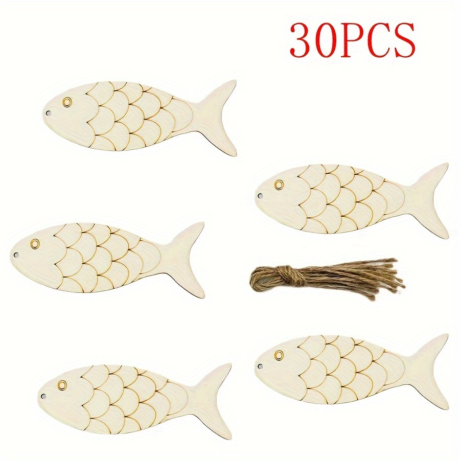 30pcs Wooden Fish-shaped Crafts - Elegant Holiday, Wedding, And Birthday Decorations - Fish-shaped Label Crafts, Gifts, Party Decorations, Fish Decorations, Home Decor