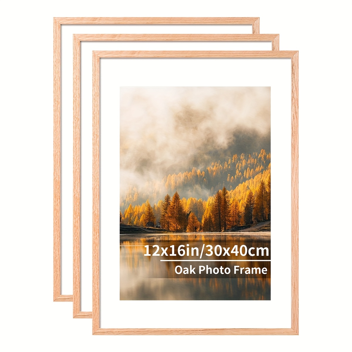 TEMU 1/3pcs, 30x40cm/12x16in Oak Photo Frame, A3 Solid Wood Picture Frame, A4 Stand Desk Wooden Picture Frame, Home Wall Decoration Picture Frame,