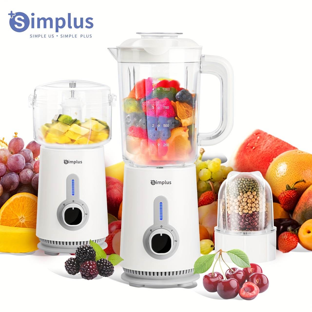 

Simplus High- Countertop Easy To Disassemble And Clean Includes 3pcs Cups, 3 Adjustable Multi-functional Stainless Steel Blades Noise-free Suitable For Tasks