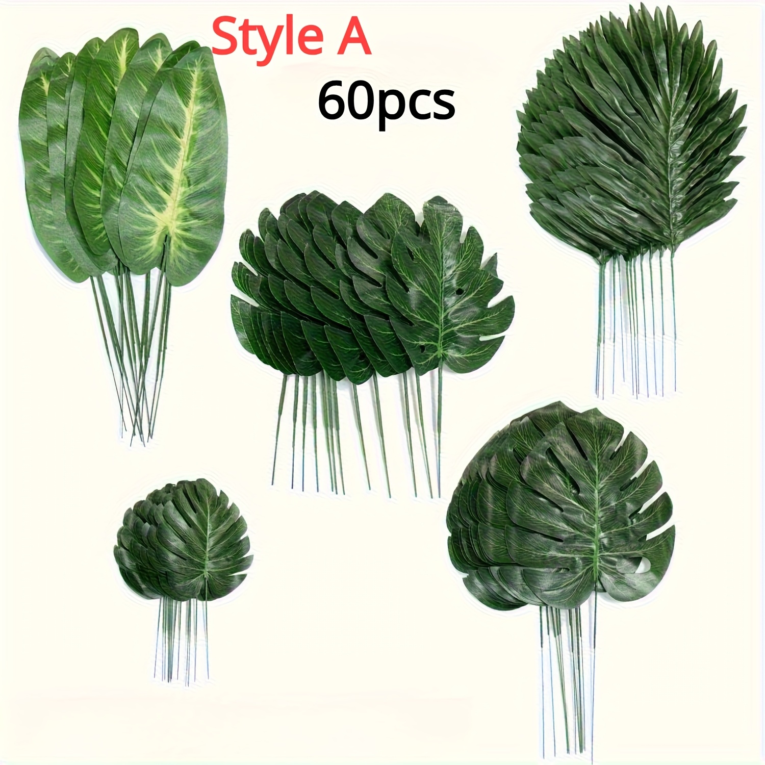 Image of 60pcs Of Green Foliage, Perfect For Tropical-themed Celebrations, Including Hawaiian Parties, Beach Events, And Wedding Decorations