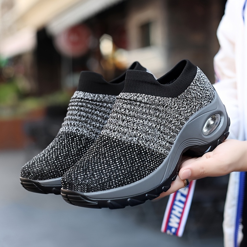 

Trendy Air Cushion Mesh Breathable Outdoor Sneakers, Wear Resistance Non Slip Flying Woven Shoes, Casual Versatile Lightweight Sports Running Shoes
