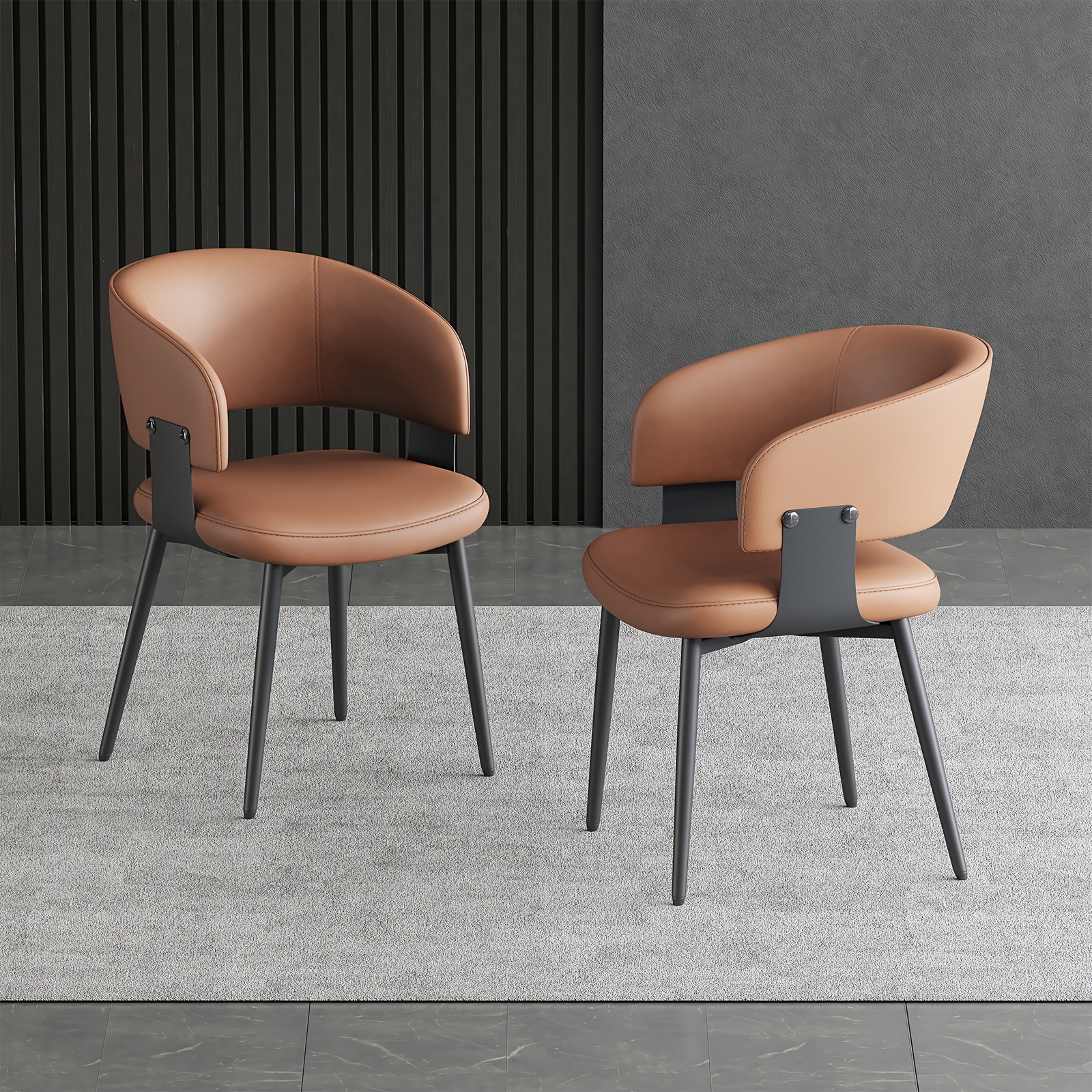 Modern Faux Leather Dining Chairs Set of 2 - Grey & Mid-Century Style