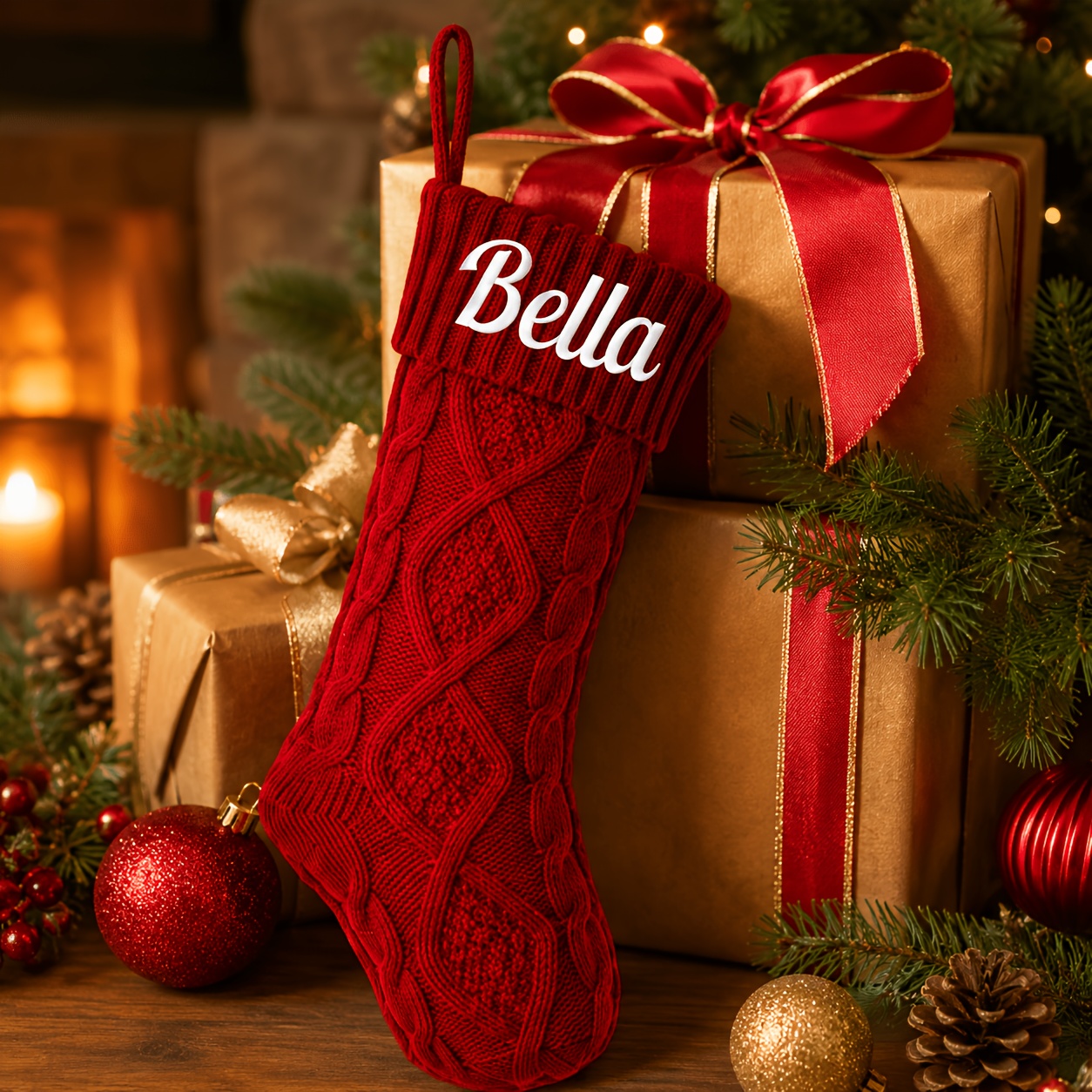TEMU Personalized Embroidered Christmas Stocking - Name/initials/text Suitable For Holiday Decorations, With Embroidery, Name/text Entry For Gifts,
