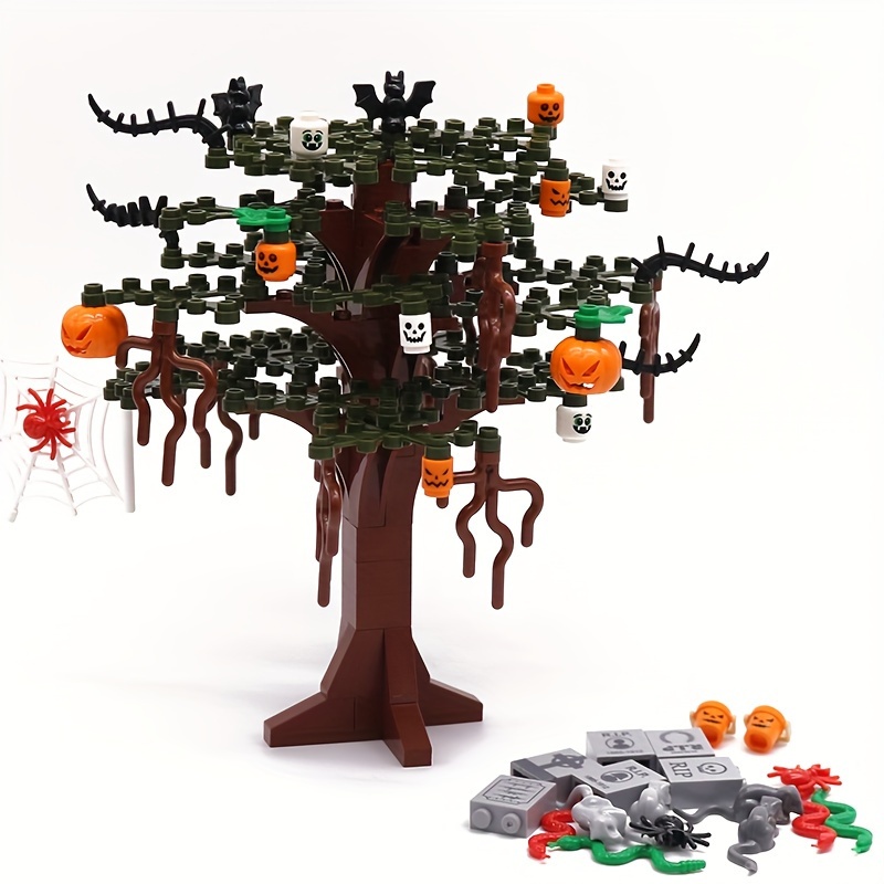 TEMU Accessoires d'Halloween à faire soi-même, ensemble de blocs de construction d'Halloween avec tombe, chauve-souris, araignée et citrouille - Kit