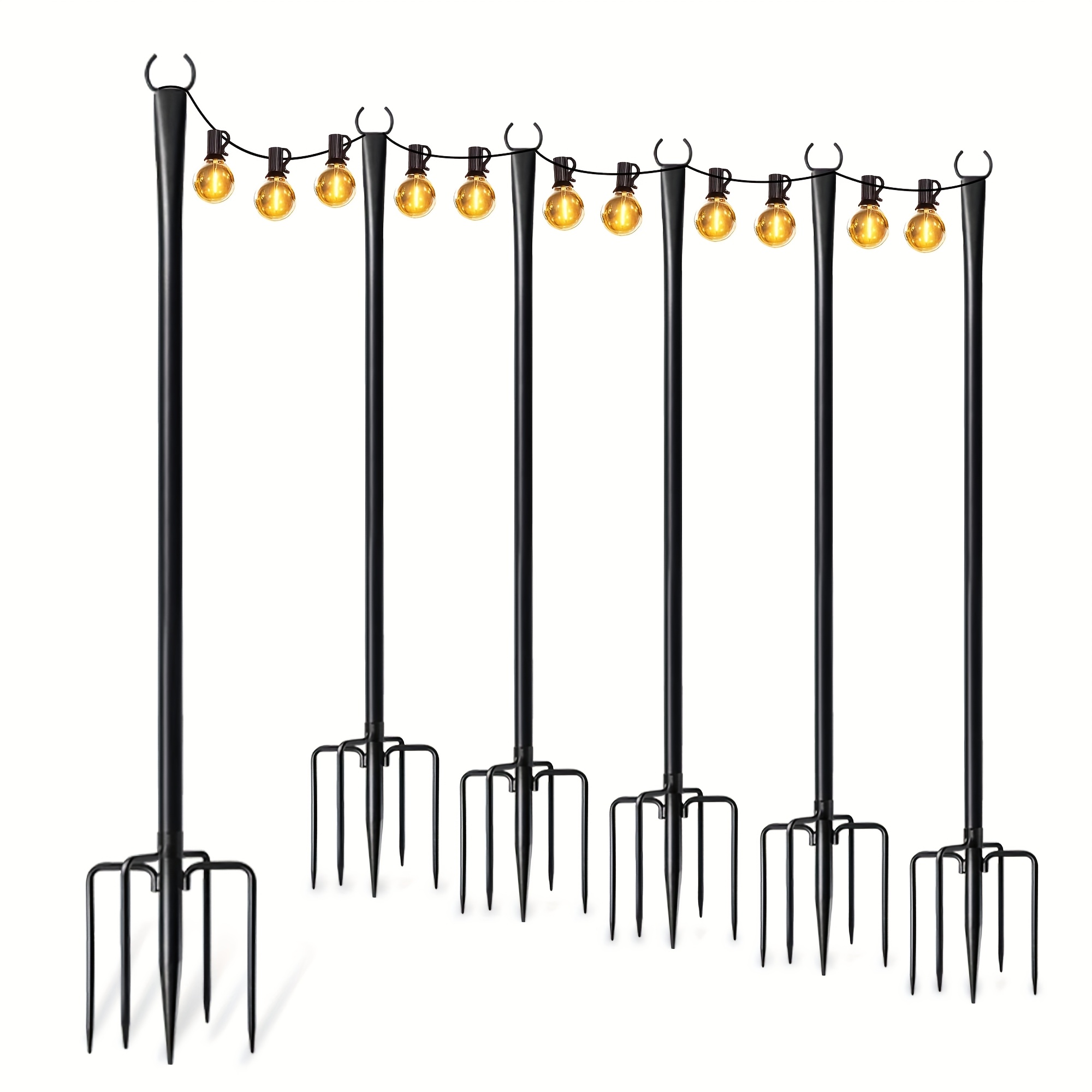 10-foot Yard Light Poles In Sets Of 6, 4, , Designed For Outdoor Hanging Metal Hooks, Suitable For Decorating Gardens, Backyards, Patios, Parties, Christmas, And Wedding Lighting