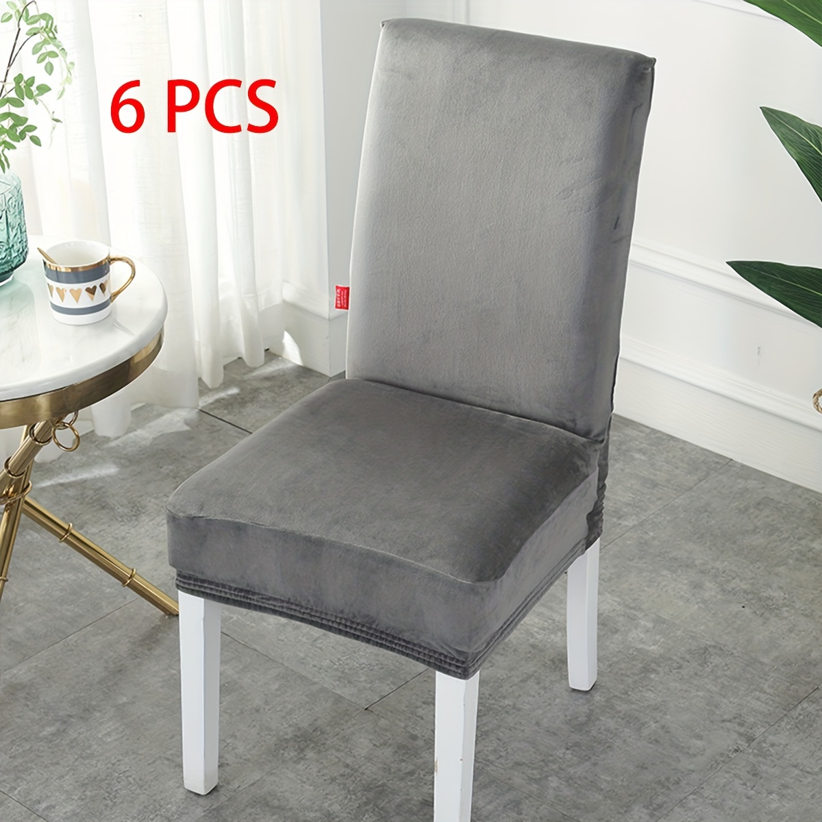 Image of 4pcs/6pcs Elastic Velvet Chair Covers, Silvery Universal Chair Covers, Removable Hand Wash Machine Wash Elastic Chair Protector, Applicable To Kitchens, Hotels, Restaurants