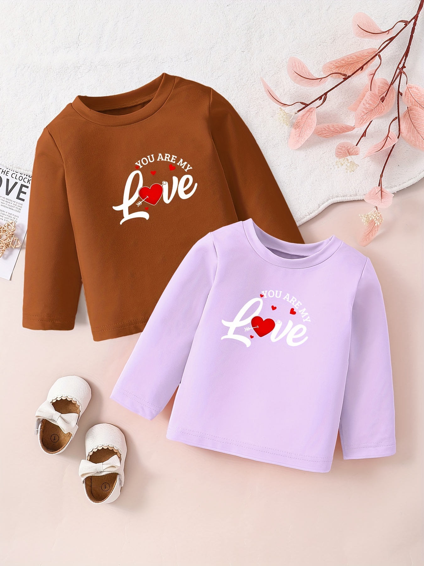 Girls High Neck Cotton T-shirt with Love Embroidery & Tassel Detailing