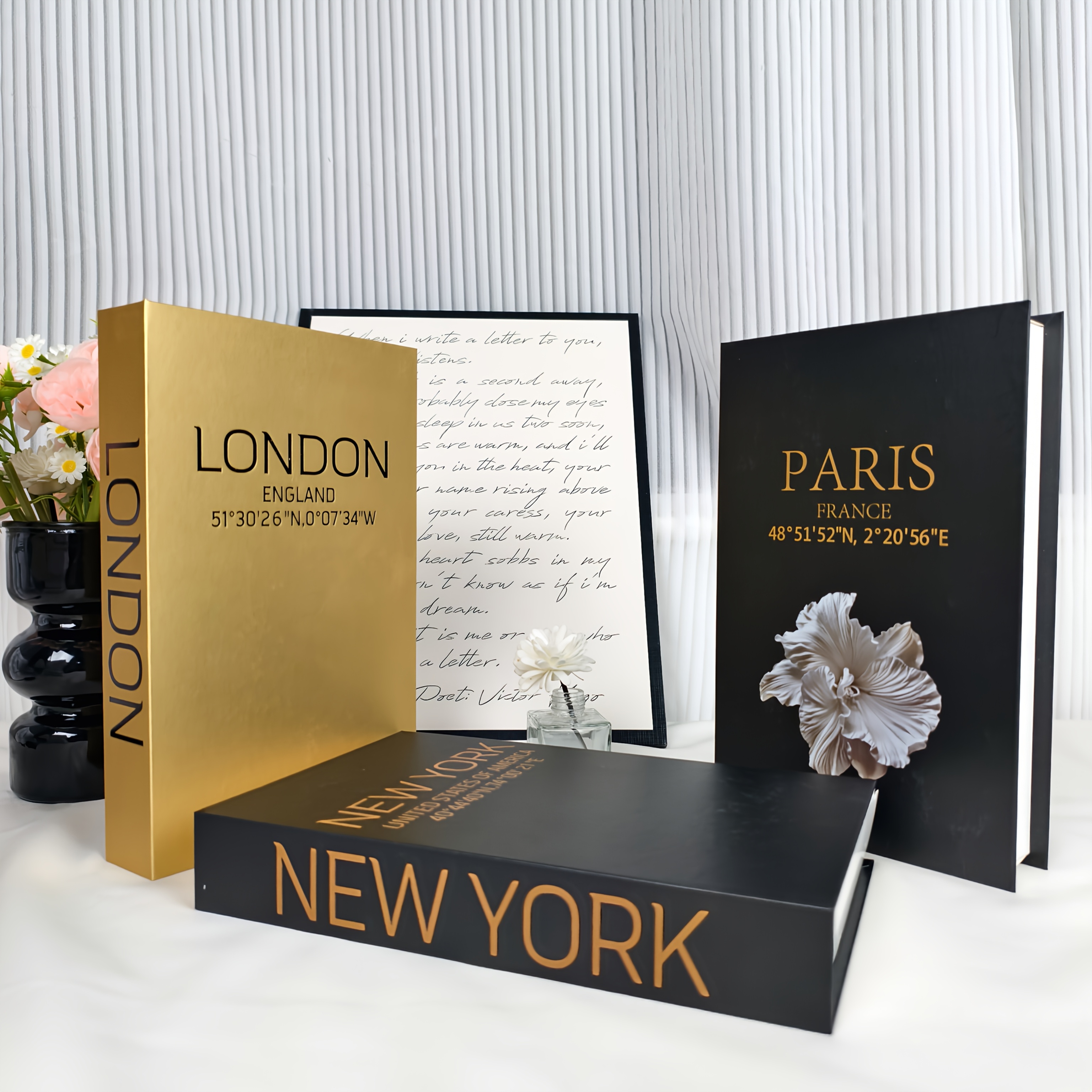 E-shop 3 Stück Urban Style Goldfolie Dekorative Falsche Bücher für Zuhause, Wohnzimmer Schlafzimmer Arbeitszimmer Deko, Couchtisch Schreibtisch Büro