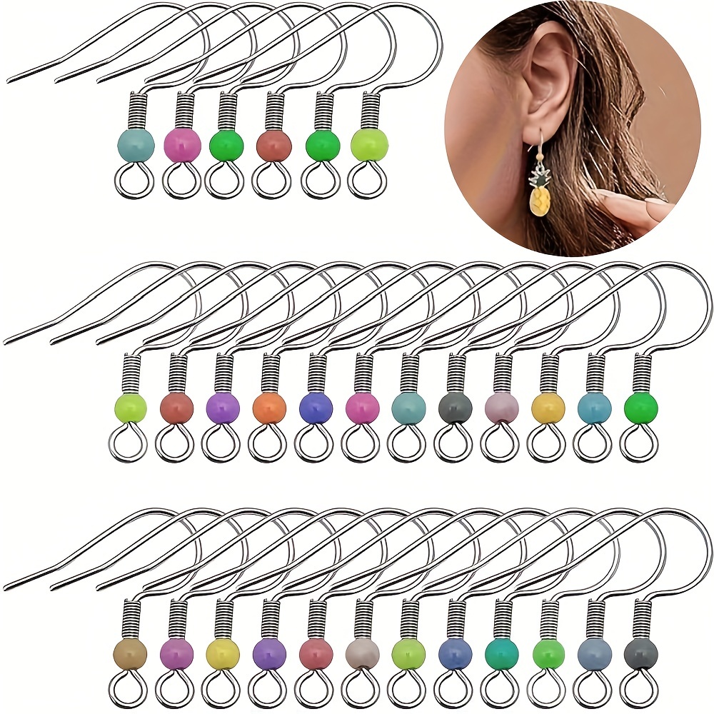 

100pcs Stainless Steel Round Bead Ear Hooks - Spring- For Making, Wholesale Craft Supplies