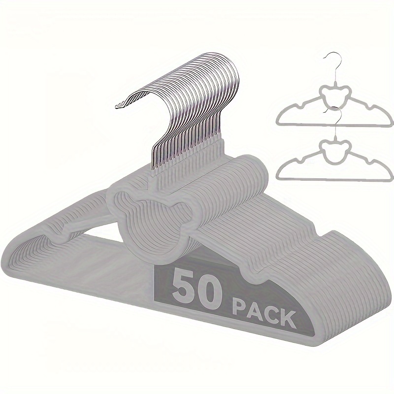 Pack 50 Perchas Terciopelo Bebé - Antideslizantes, Delgadas, Ahorran Espacio - Incluye 10 Clips