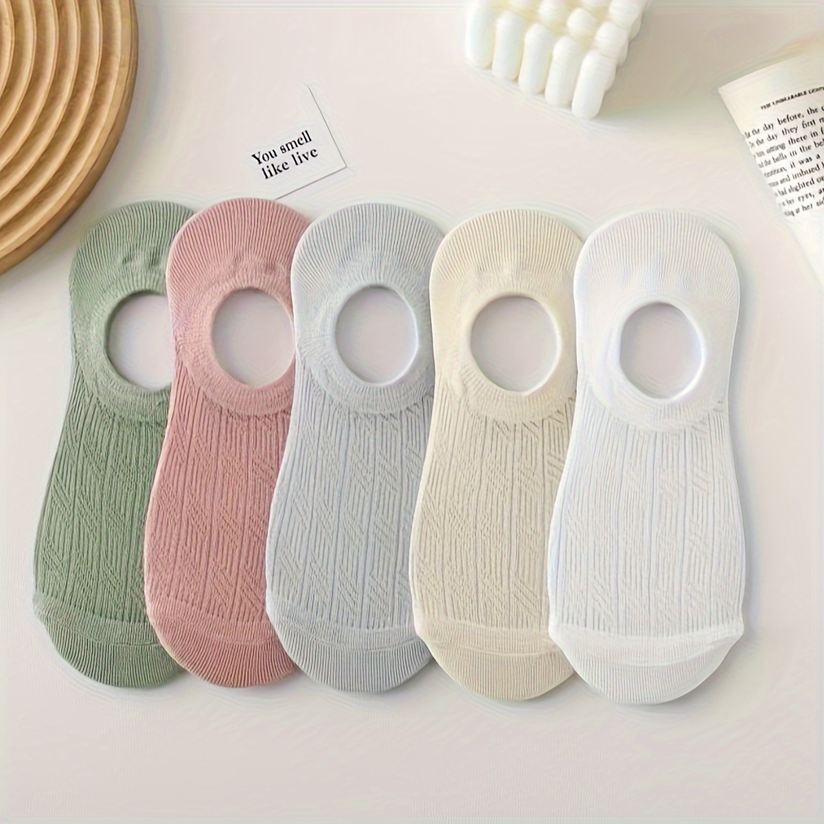 

5 Pairs Simple Hollow Solid Color Ankle Socks, Comfy & Breathable Short Socks, Women's Stockings & Hosiery