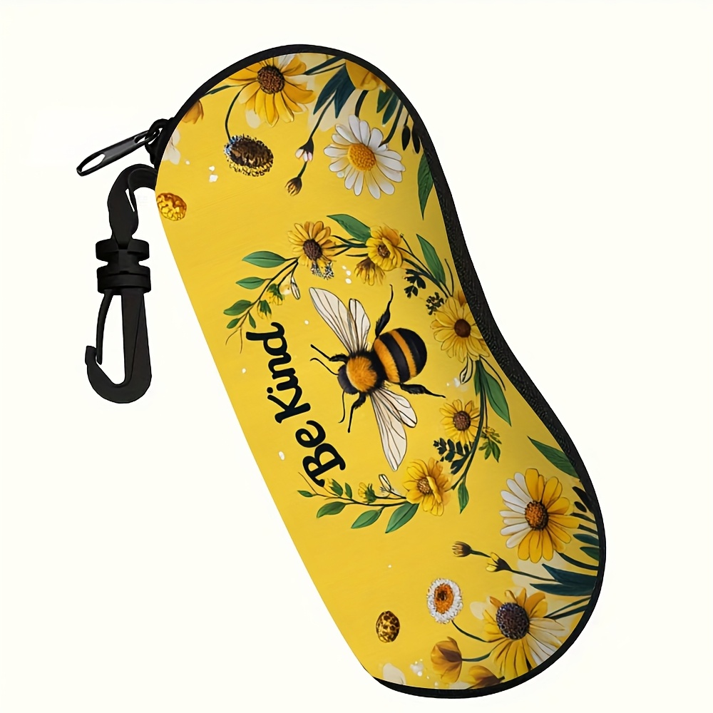 TEMU 1pc Double-sided Printing Zip Spectacle Frame Strap - Fresh Yellow , Durable Fabric, Suitable For Home Or Travel Organization, | Floral Patterns