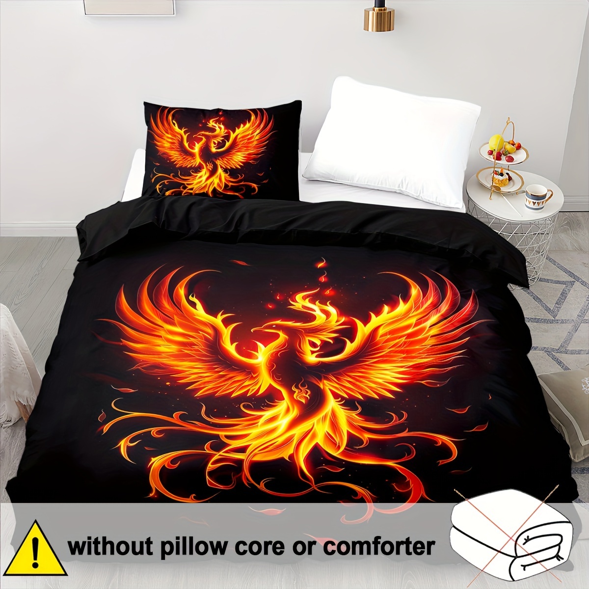 TEMU 2/3pcs Soft Comfortable Duvet Cover Duvet Cover Sets, Burning Phoenix Quilt Set, Black Background, Magic Bedding Set, Flame Animal Theme,