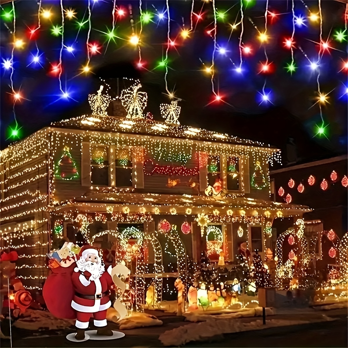 TEMU 1pc Ice Column Christmas Lights Fairy Lights Solar Powered Ideal For Bedroom Living Room Christmas Indoor Fairy Curtain Decoration, Outdoor
