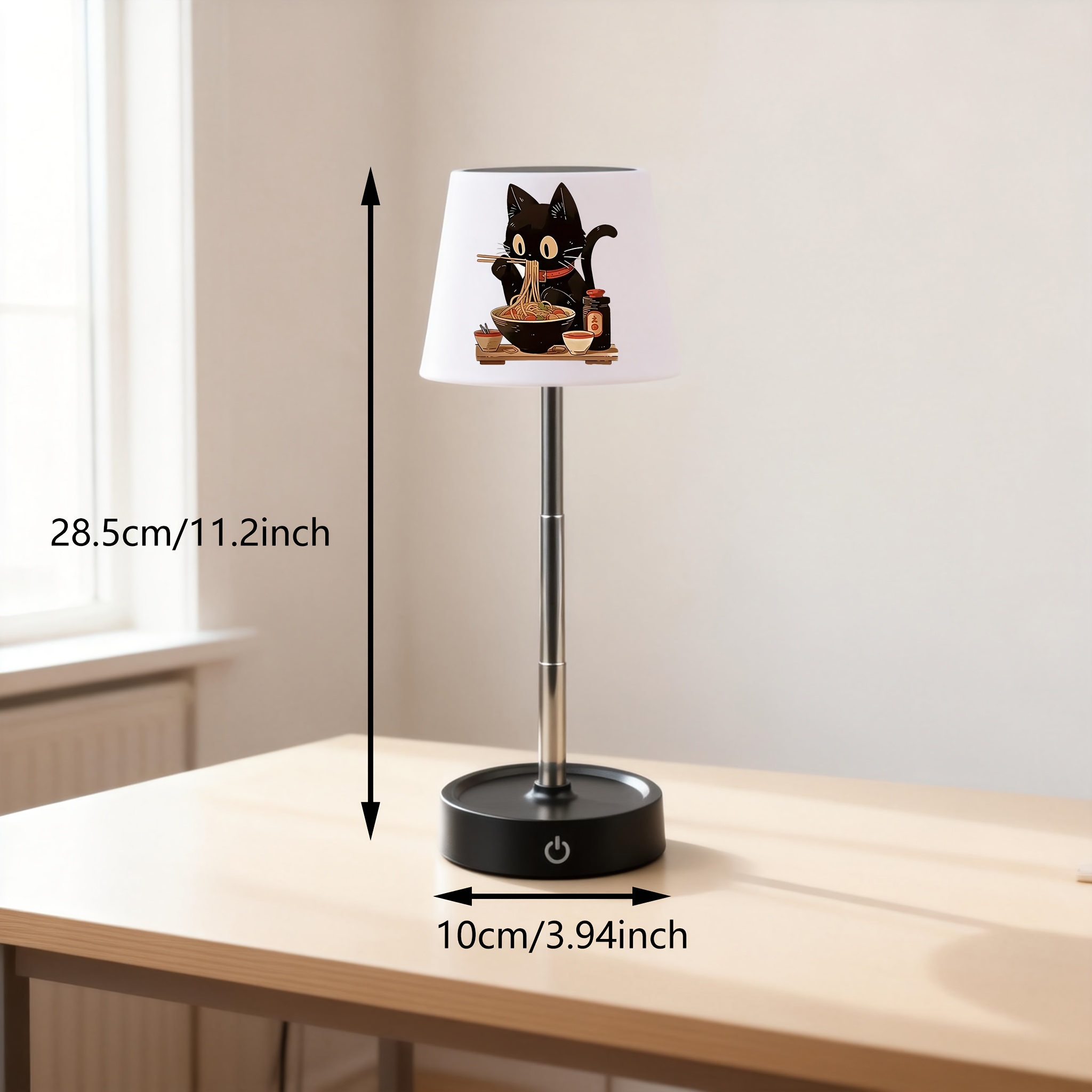Rechargeable Desk Lamp with Cat Eating Noodles Design