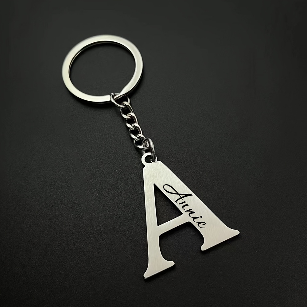 Image of 1pc Personalized Stainless Steel Letter Keychain - Custom Initials A-z, Durable Metal Engraved Keychain For Men, Couples, Dog Owners - Car Keys, Wallet & Handbag Accessories