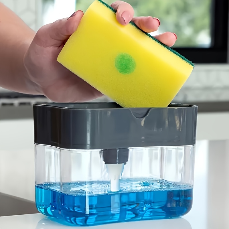 

Complete Kitchen Soap Dispenser: -free Plastic, Self-contained Design With Pump, Sponge Holder And Complimentary Sponge - Easy Dishwashing