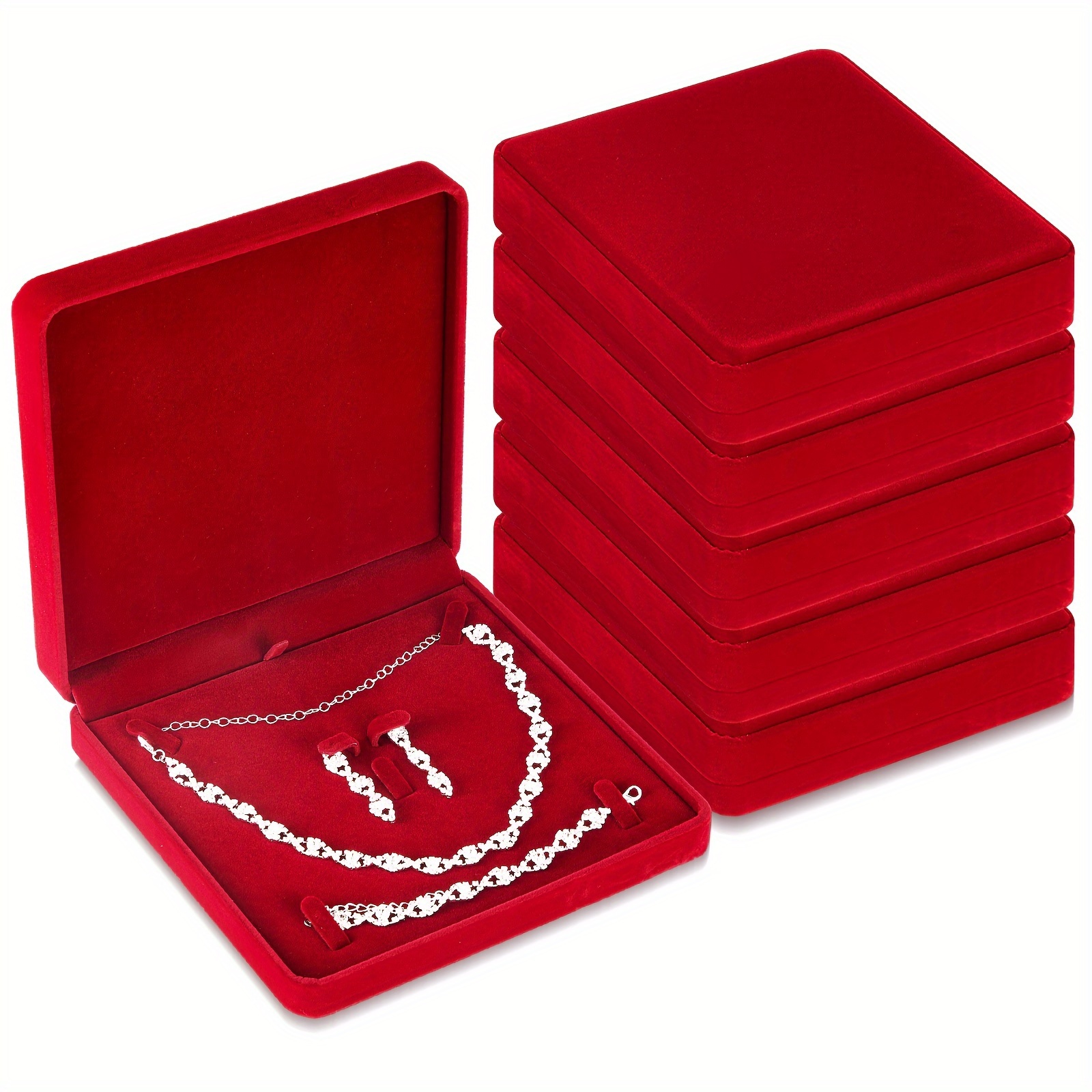 

6pcs Velvet Jewelry Set Box Jewelry Gift Boxes Earring Ring Bracelet Necklace Gift Box Empty Jewelry Boxes Jewelry Storage Case Jewelry Storage Holder For Wedding Travel ( Red)