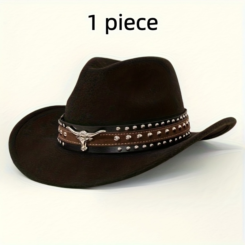 TEMU 1pc Western Cowboy Hat, Cowboy, Hats For Women, Men's Cowboy Hat, With Detachable Silvery Belt Decoration, Suitable For Daily Casual Wear, Daily