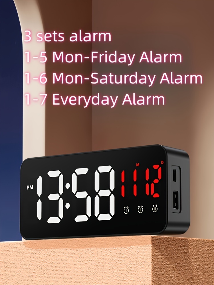 1pc led clock home decoration led alarm clock smart led clock creative led mirror alarm clock details 2