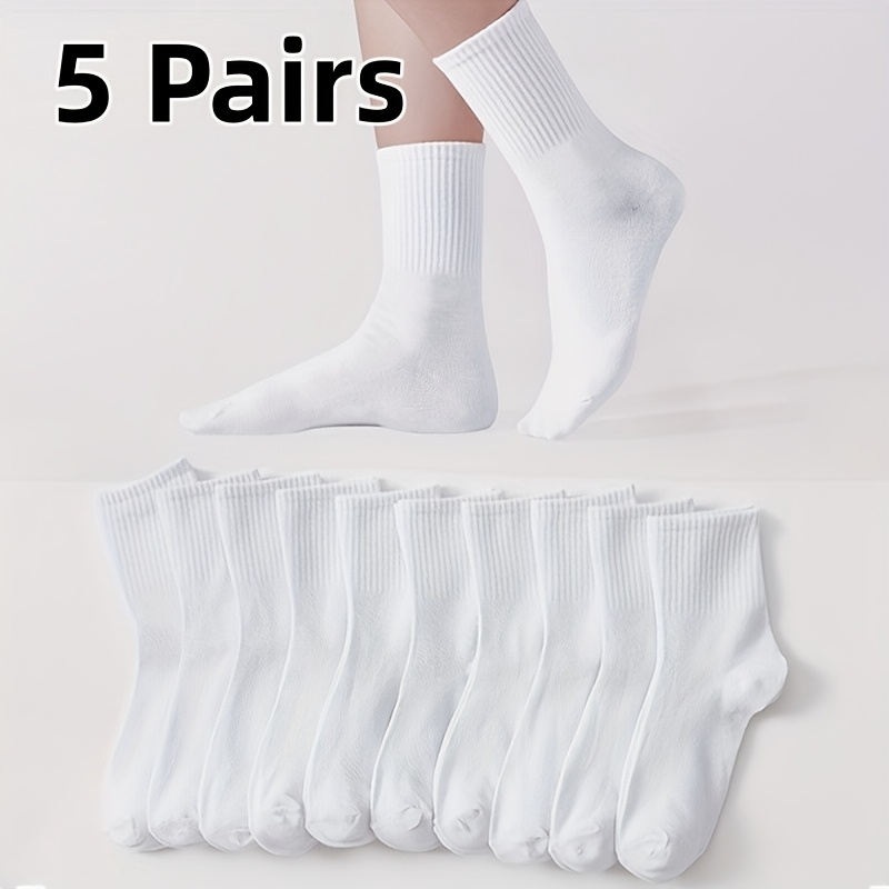 Temu – TEMU 5pairs Women Pure-colored Knit Medium Socks, Lovers Socks, Warm Socks, Long Socks, Casual Socks, Sports Socks, White, Soft, Comfortable,